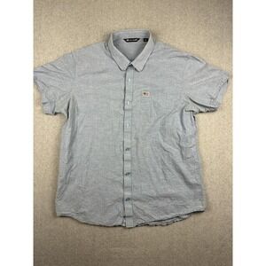 Travis Mathew Shirt Mens 2XL Blue Chambray Short Sleeve Button Up Flag USA Golf